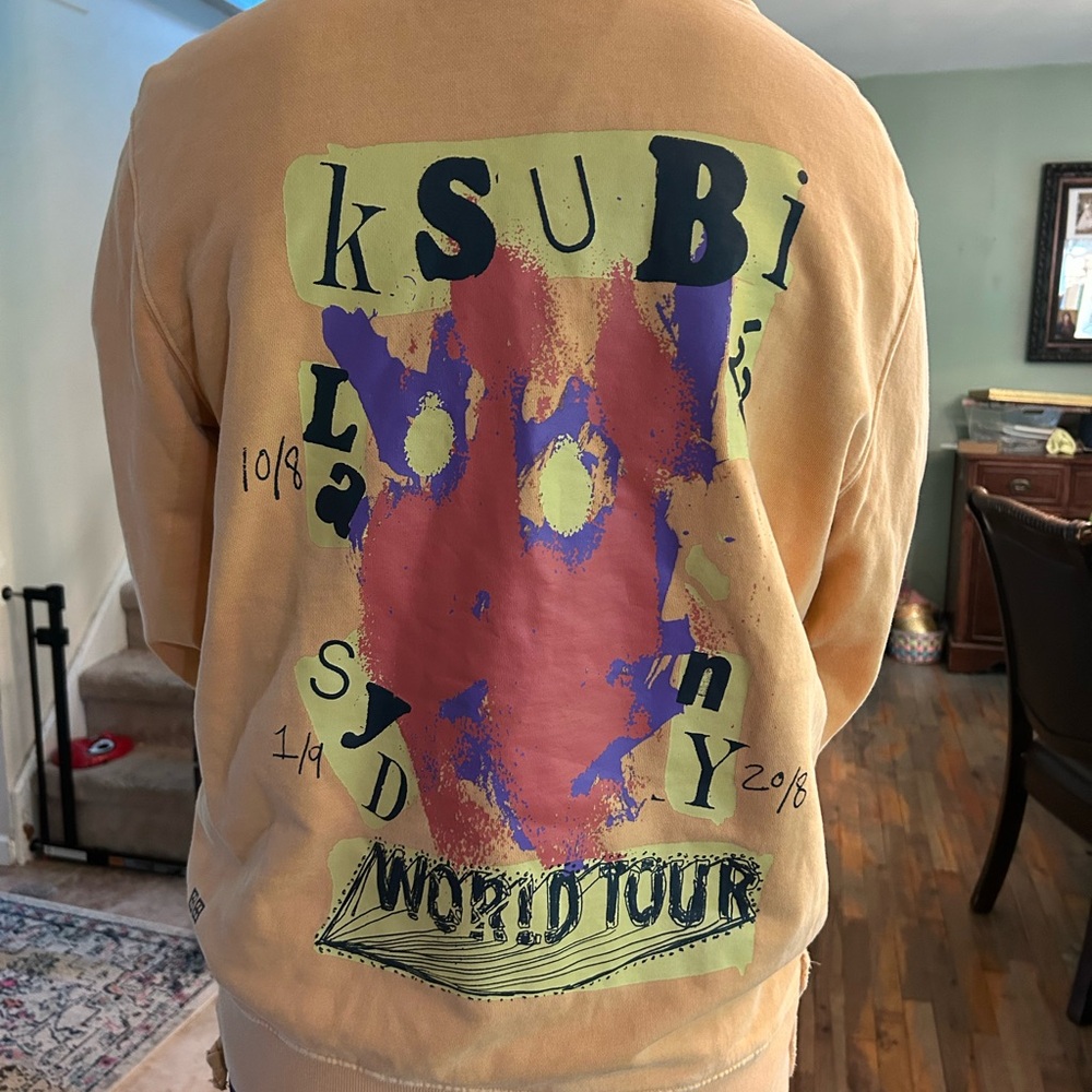 Ksubi Tan and Purple Crewneck Sweater with Bold Graphic Design